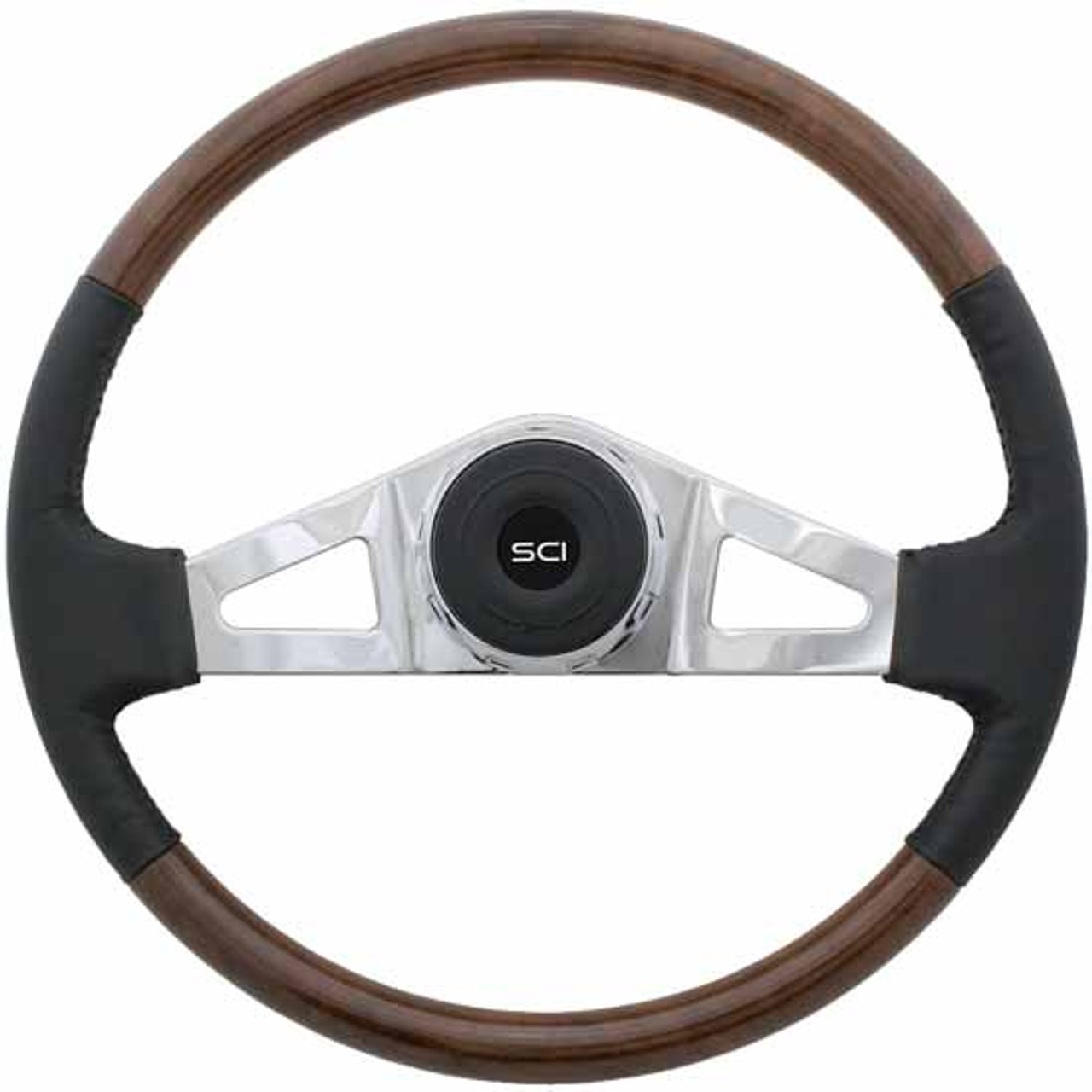 18 Inch Chrome 2 Spoke Black Leather & Burlwood Rim Steering