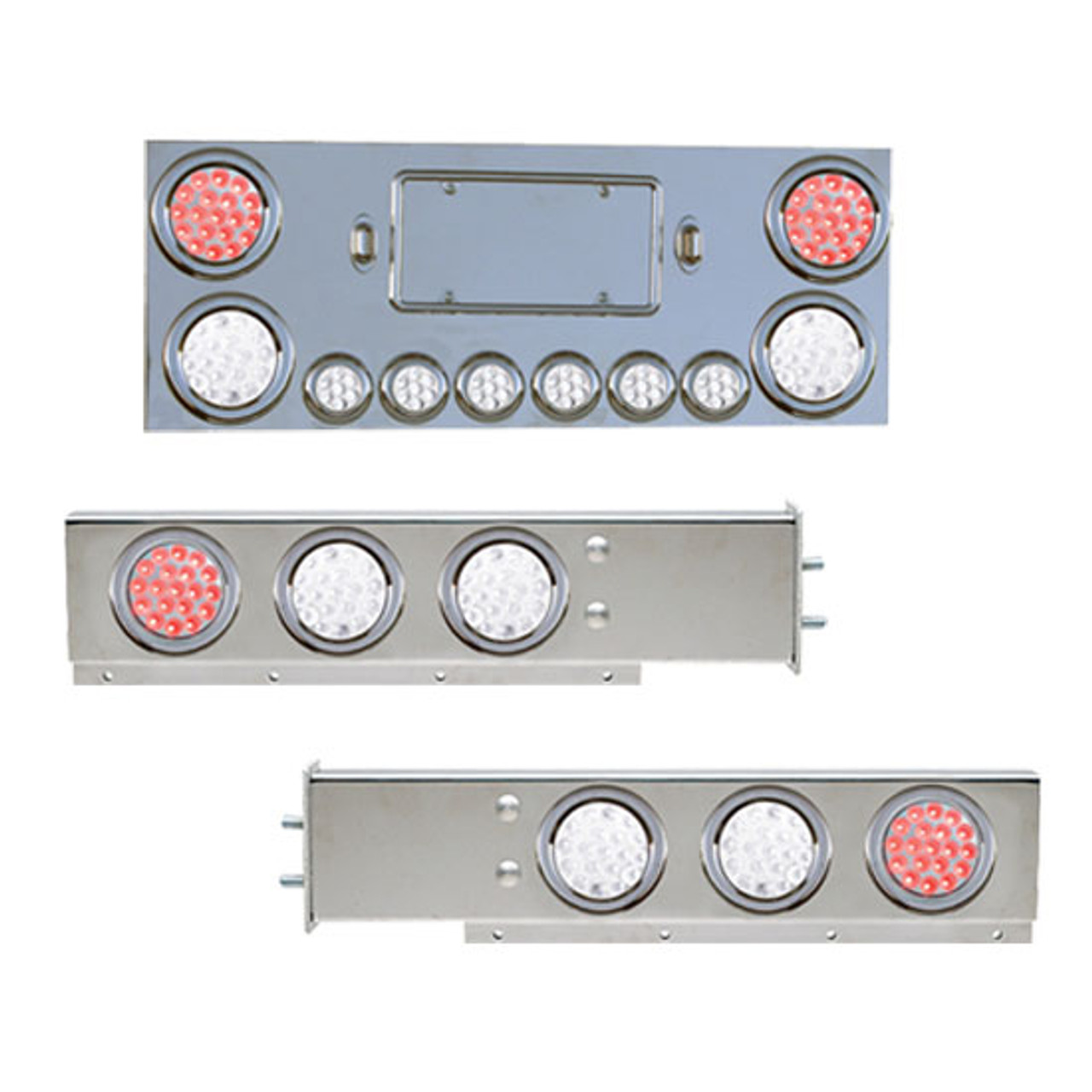 Stainless Spring Loaded Rear Light Bars W/ 6 - 4 Inch Dual Revolution  Red/Clear LEDs & 2.5 Inch Bolt Spacing - 4 State Trucks