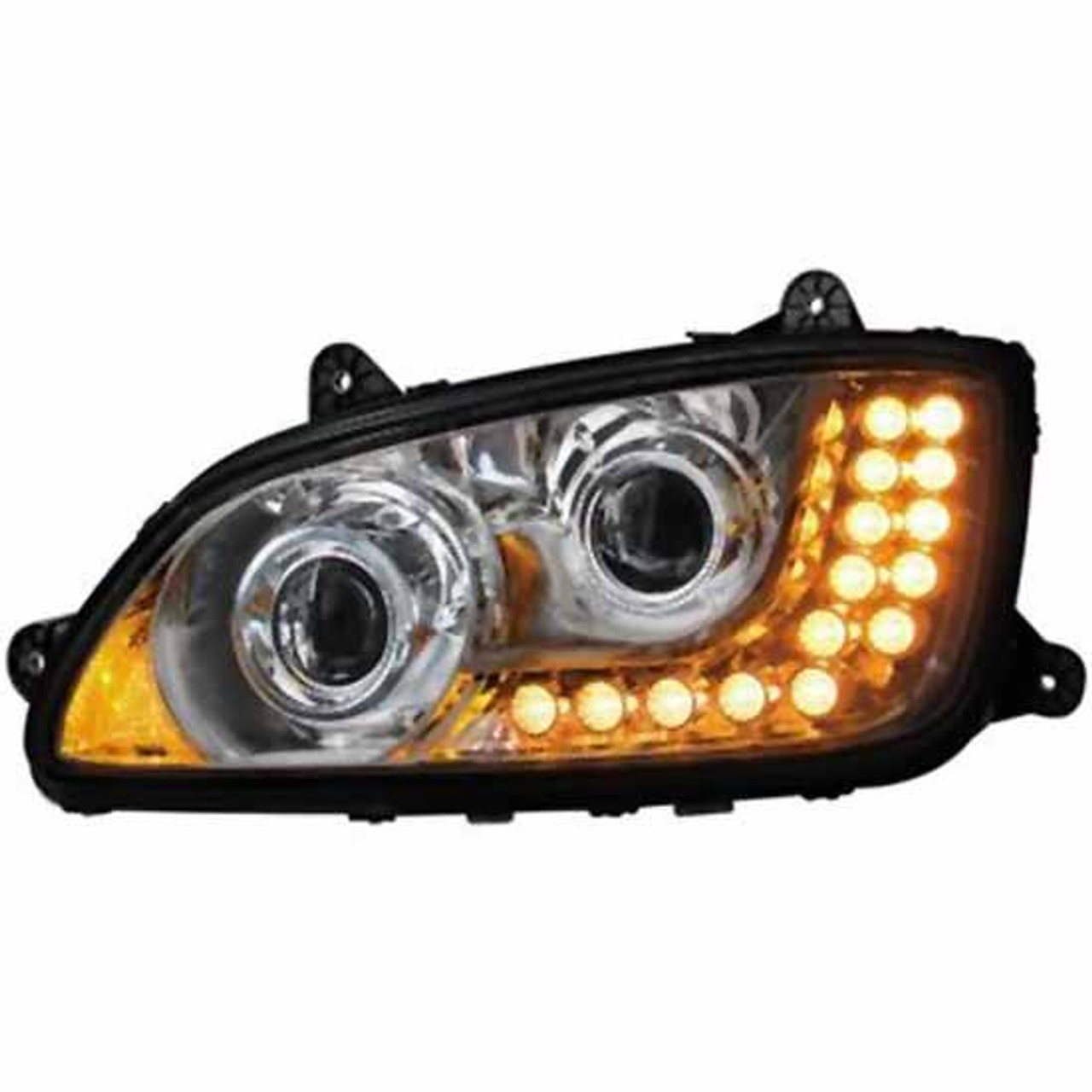 Chrome Projection Headlight With Amber LED Accent Lights For Kenworth