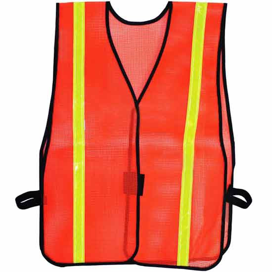 Orange Vinyl Polyester Mesh Vest With Reflective Lime Green Stripes ...