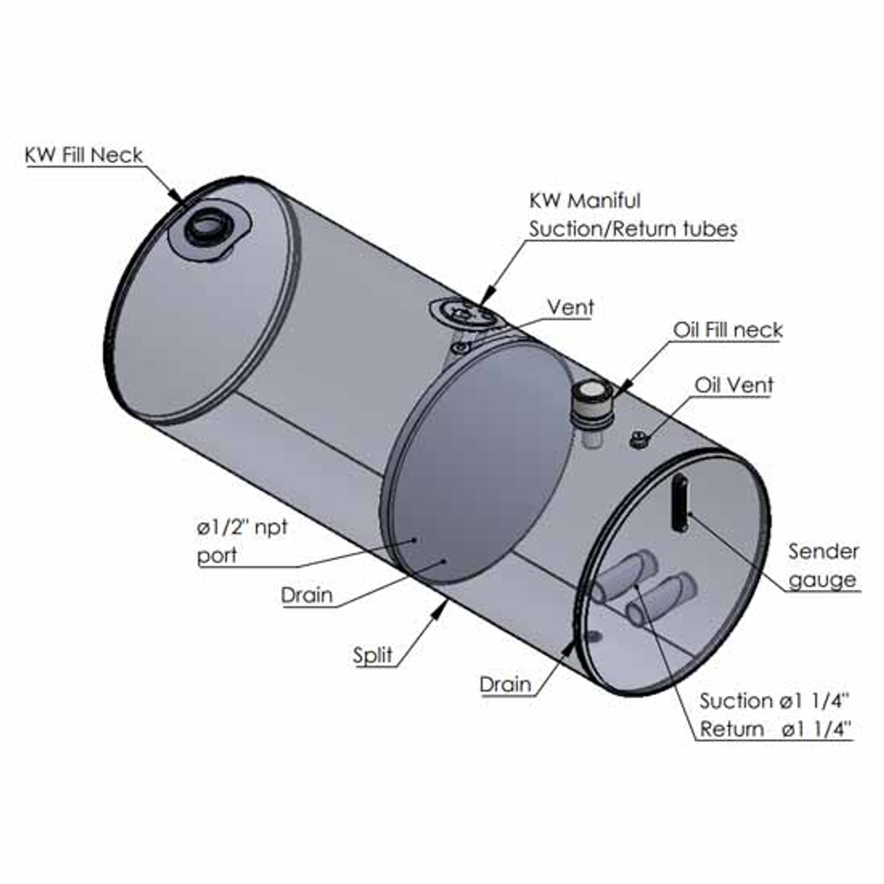 BESTfit Aluminum 120 Gallon Hydraulic Split Tank, 24.5 X 62 Inch