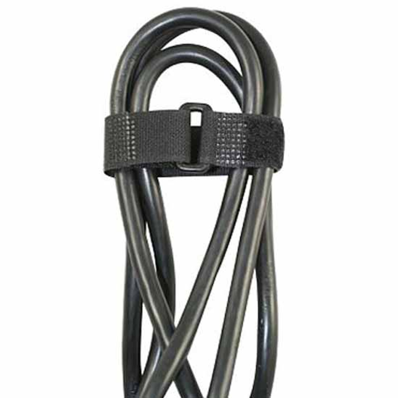 Black Hook And Loop Velcro Strip Tie Fastener W/ Buckle, 8 Inch