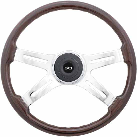 thumbnail image 2 of Forever Sharp 14" Mahogany Wood Steering Wheel Kit With Black Chevy Horn – For Chevy/GMC 2 of 6