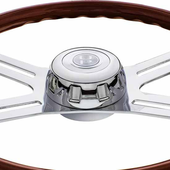 Steering Wheel Knob For Semi Truck Sorghum 18 Inch Solid Wood Steering Wheel - 4-Spoke Aluminum Chrome Classic Wheel For Semi Trucks Semi Truck Wood Steering Wheel