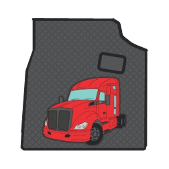Black Rubber Floor Mat Set With Red Truck For Kenworth T680 & T880 4