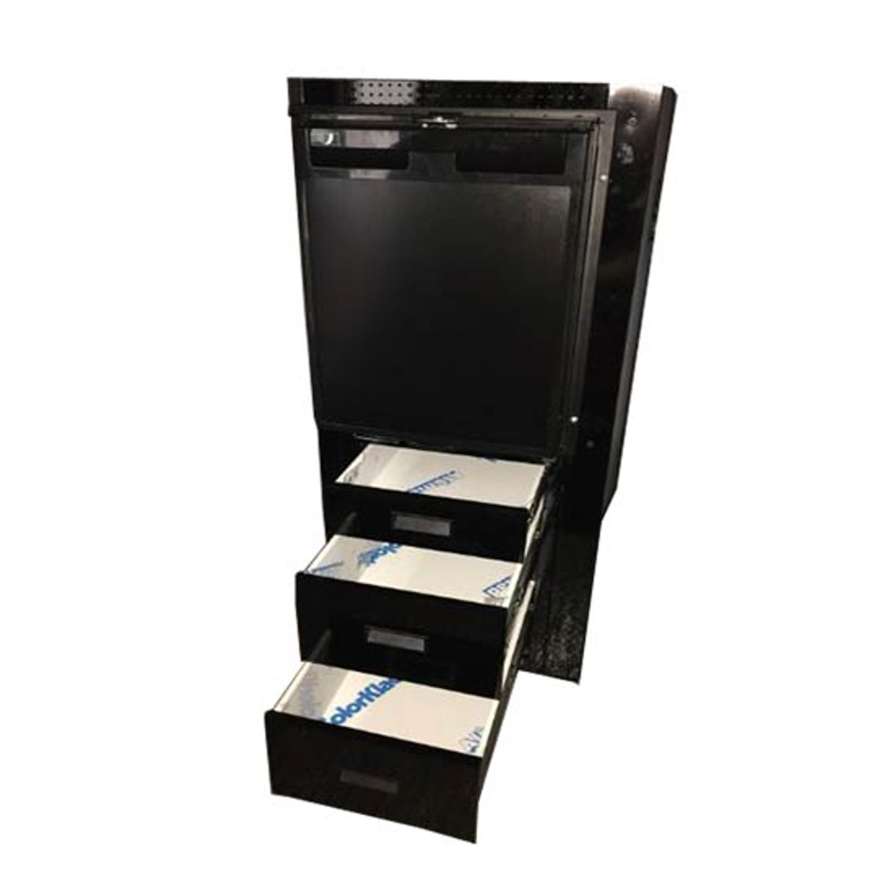 Black One Drawer Cabinet With Refrigerator & Microwave For Peterbilt 379  Passenger Side - Elite Truck Accessories
