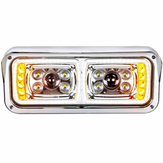 4 X 6 Inch High Power LED Chrome Projection Headlight With LED Turn Signal, Position Light Bar