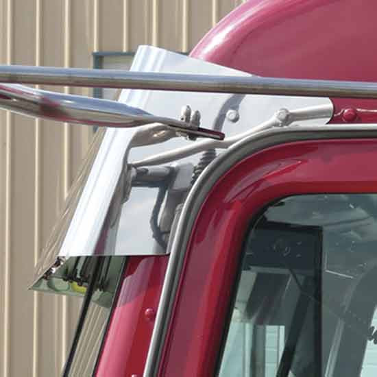 Roadworks 10.5 Inch Stainless Steel Darwin Drop Visor W/ 10 - 3/4 Inch Light Holes For Peterbilt 300 Series