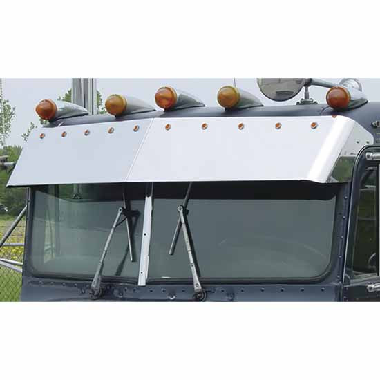 Roadworks 13 Inch Stainless Blind Mount Drop Visor W/ 10 Bullseye LED Lights For Peterbilt 359