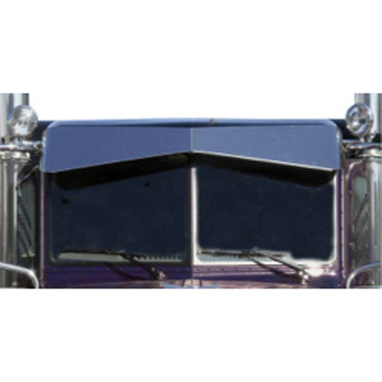 5.5 X 11.75 Inch Stainless Steel 2 Piece Bowtie Drop Visor For Peterbilt 300 Series W/ Flat Top