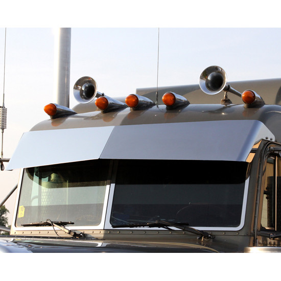 Turnpike Truck Trim 11 X 14 Inch Stainless Steel Bowtie Monster Drop Visor For Peterbilt 300 Series W/ Flat Top Or Ultracab