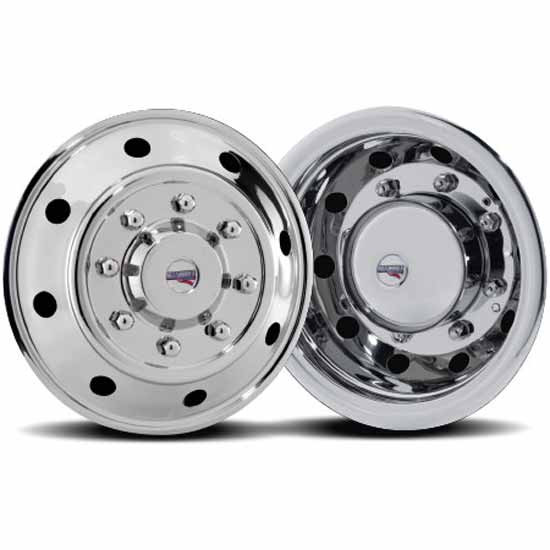 RealWheels 6 X 16 Inch American Road Series Simulator Kit W/ 8 Round Holes & Braided Air Valve Extensions For Ford E350 W/ 28618, 29207, 29317, 29398, 29579 Wheels
