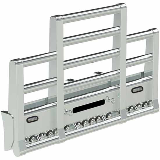 Herd Aluminum Super Road Train Grille Guard W/ Oval Turn Lights & Row Of 2 Inch Rnd LEDs For International HX520
