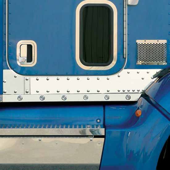 Roadworks Stainless Steel Exterior Under Door Panels W/ Dimples For Peterbilt 386 W/ Rear Or Horizontal Stacks