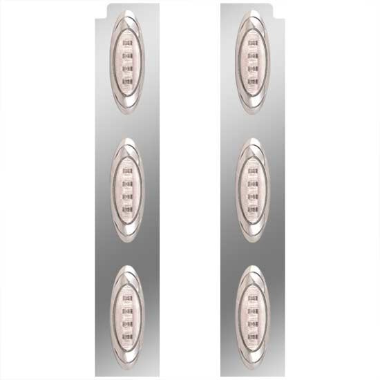 21.5 Inch Rear Stainless Steel Air Cleaner Panels W/ 6 P1 LED Lights- Red LED/ Clear Lens For Peterbilt 389