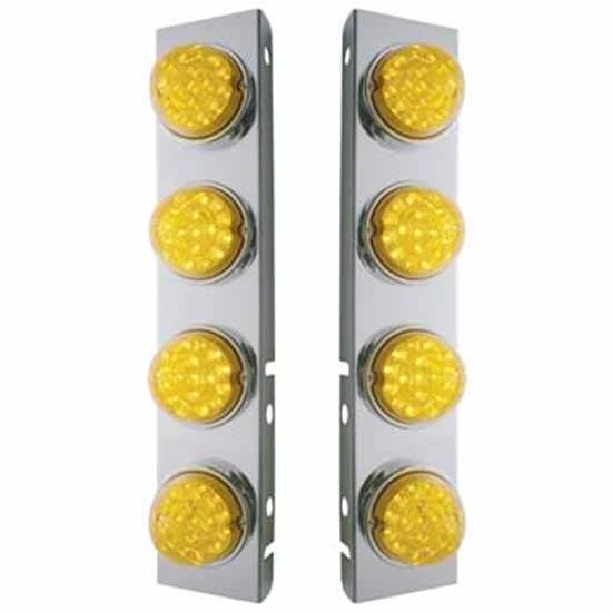 Stainless Steel Air Cleaner Light Panels W/ 8 Watermelon Amber LED, Reflectors For Peterbilt 379