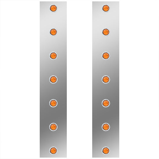 Stainless Steel Backlit Front Air Cleaner Panels W/ 14 - 3/4 Inch Amber/Amber LEDs For Peterbilt 379, 388, 389