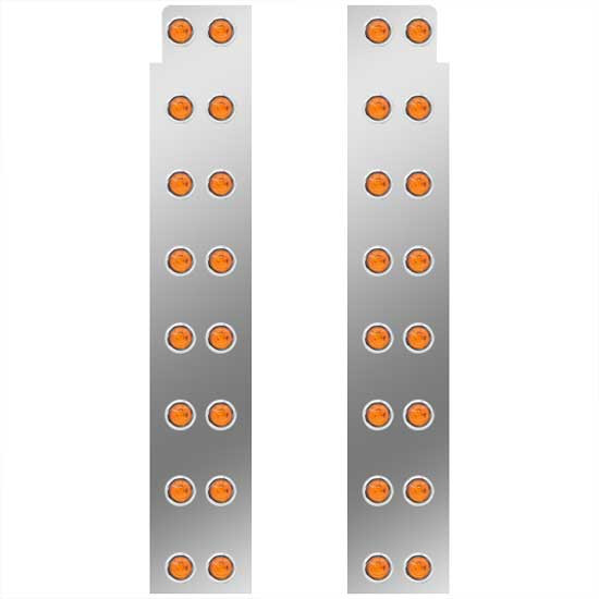 Stainless Steel Lighted Air Cleaner Panels W/ 32 - 3/4 Inch Amber/Amber LEDs For Peterbilt 379, 388, 389