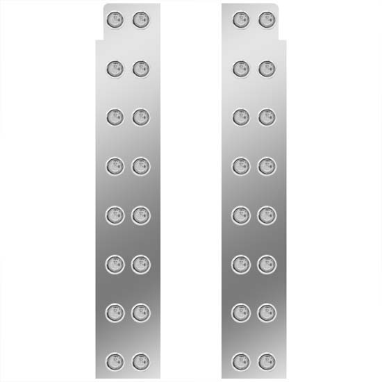 Stainless Steel Lighted Front Air Cleaner Panels W/ 32 - 3/4 Inch Amber/Clear LEDs For Peterbilt 379, 388, 389