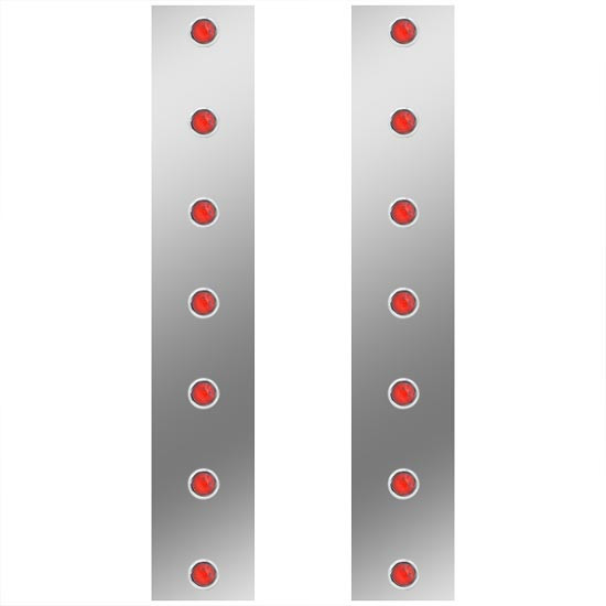 15 Inch Stainless Steel Backlit Rear Air Cleaner Panels W/ 14 - 3/4 Inch Red/Red LEDs For Peterbilt