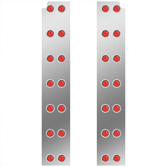 15 Inch Stainless Steel Rear Air Cleaner Panels W/ 28 - 3/4 Inch Red/Red LEDs For Peterbilt