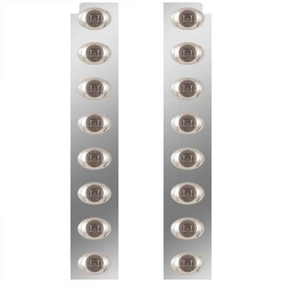15 Inch Stainless Steel Rear Air Cleaner Panels W/ 16 P3 Red/Smoked LEDs For Peterbilt