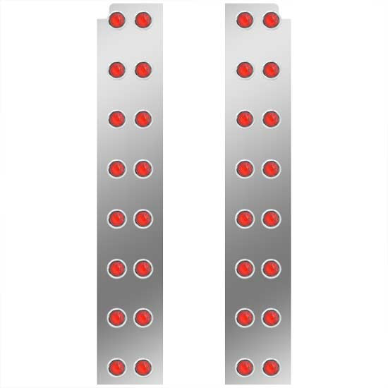 15 Inch Stainless Steel Rear Air Cleaner Panels W/ 32 - 3/4 Inch Red/Red LEDs For Peterbilt