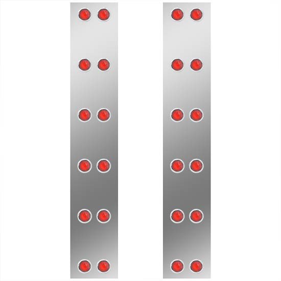 13 Inch Stainless Steel Rear Air Cleaner Panels W/ 24 - 3/4 Inch Red/Red LEDs For Peterbilt