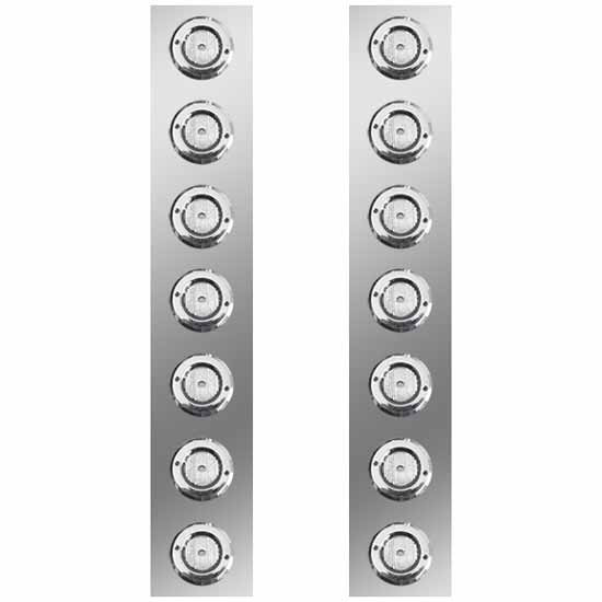 24.5 Inch Stainless Front Air Cleaner Light Panels W/ 14 - 2 Inch Amber/Clear LEDs For Peterbilt W/ 15 Inch Breather
