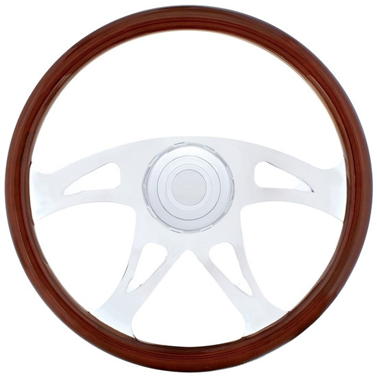 18 Inch Chrome 4 Spoke Boss Wood Steering Wheel For International