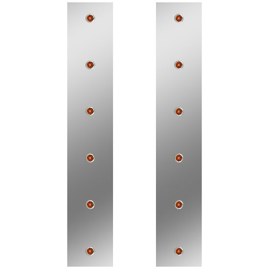 Roadworks 19.5 Stainless Steel Front Air Cleaner Panels W/ 6 Amber Bullseye Lights & Amber Lens Per Side For Peterbilt 378 & 379 W/ 15 Inch Donaldson Or Vortex