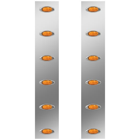 Roadworks 19.5 Stainless Steel Front Air Cleaner Panels W/ 6 Amber Mini Lights & Amber Lens For Peterbilt 378 & 379 W/ 15 Inch Donaldson Or Vortex