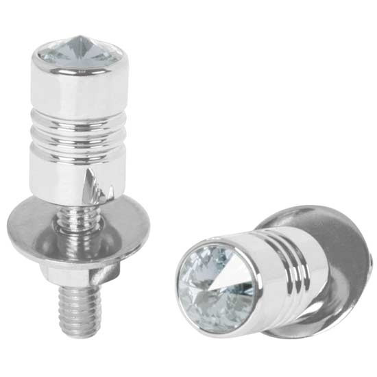 Aluminum License Plate Fastener Set W/ Clear Crystal On Top