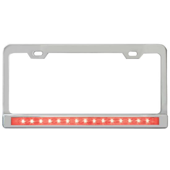 Chrome License Plate Frame W/ 12 Inch Ultra Thin Red LED Light Bar