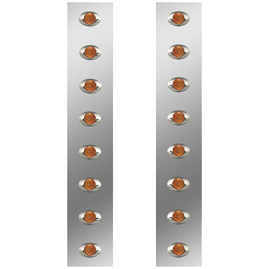 Roadworks 26 Inch 304 Stainless Steel Front Air Cleaner Panels W/ 8 Amber M3 Lights & Amber Lens For Peterbilt 378 & 379 W/ 15 Inch Donaldson Or Vortex
