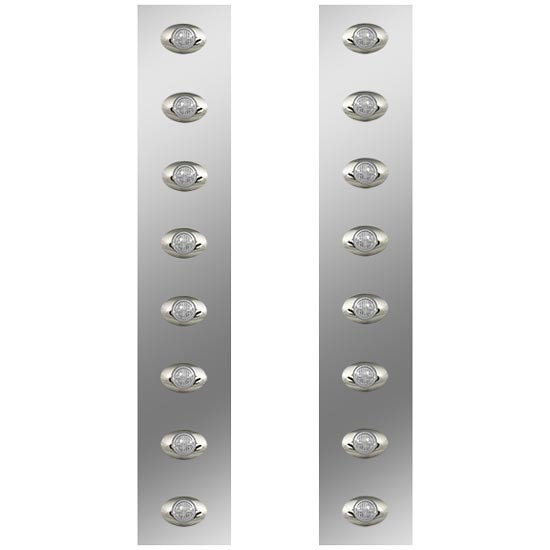 Roadworks 26 Inch 304 Stainless Steel Front Air Cleaner Panels W/ 8 Amber M3 Lights & Clear Lens For Peterbilt 378 & 379 W/ 15 Inch Donaldson Or Vortex