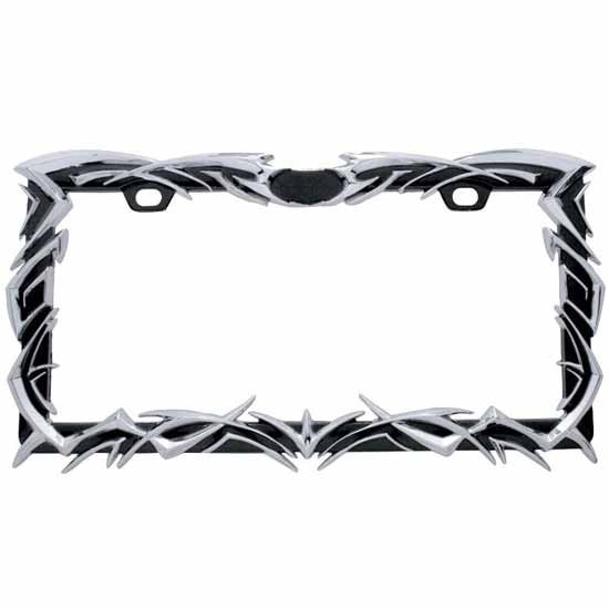 Black / Chrome Tribal Flame License Plate Frame