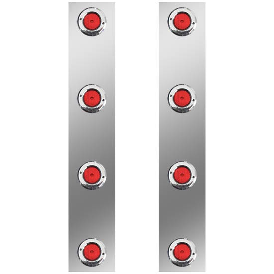 Roadworks 13 Inch 304 Stainless Steel Rear Air Cleaner Panels W/ 4 Round Red 2 Inch Flat LED Lights W/ Red Lens For Peterbilt 378 & 379 W/ 15 Inch Breather