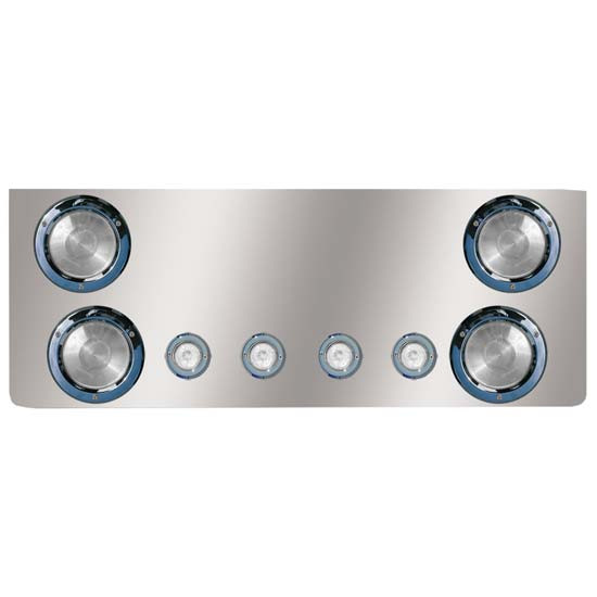 14 Inch 304 S.S. Rear Center Panel W/ 4 - 4 Inch, 4 - 2 Inch Round Red/Clear LEDs, Bezels