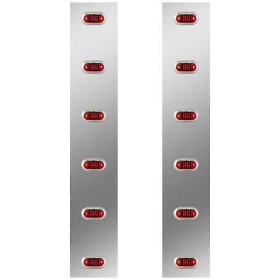 Roadworks 19.5 Inch 304 Stainless Steel Rear Air Cleaner Panels W/ 6 Red Challenger Lights & Red Lens For Peterbilt 378 & 379 W/ 15 Inch Donaldson Or Vortox