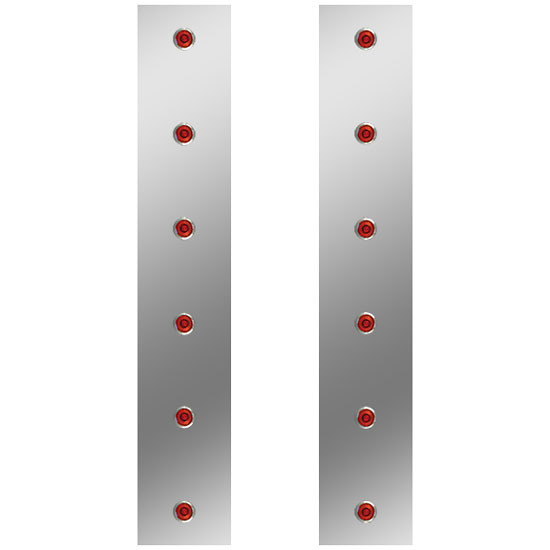 Roadworks 19.5 Inch 304 Stainless Steel Rear Air Cleaner Panels W/ 6 Red Bullseye Lights & Red Lens For Peterbilt 378 & 379 W/ 15 Inch Donaldson Or Vortox