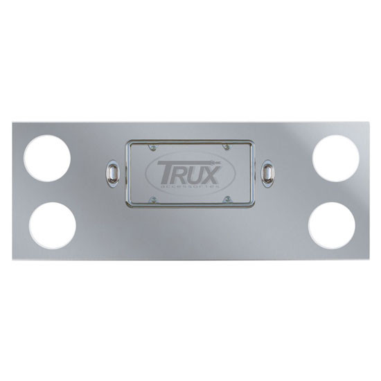 Stainless Steel Rear Center Panel W/ 4 RD 4 Inch Cutouts & License Plate Frame