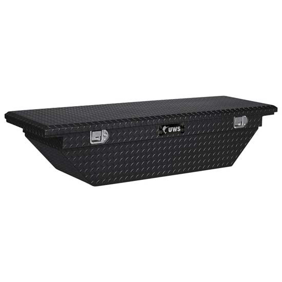 Gloss Black Diamond Plate Aluminum Low Profile Angled Crossover Tool Box- 69 Inch For Pickup Trucks
