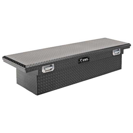 Matte Black Diamond Plate Aluminum Low Profile Crossover Tool Box W/ Pull Handles- 69 Inch For Pickup Trucks