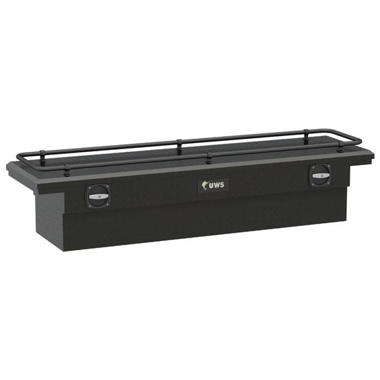 Matte Black Diamond Plate Aluminum Low Profile Secure Lock Crossover Truck Tool Box W/ Rail- 72 Inch