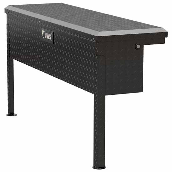 Gloss Black Diamond Plate Aluminum Low Profile Truck Side Tool Box W/ Legs- 48 Inch