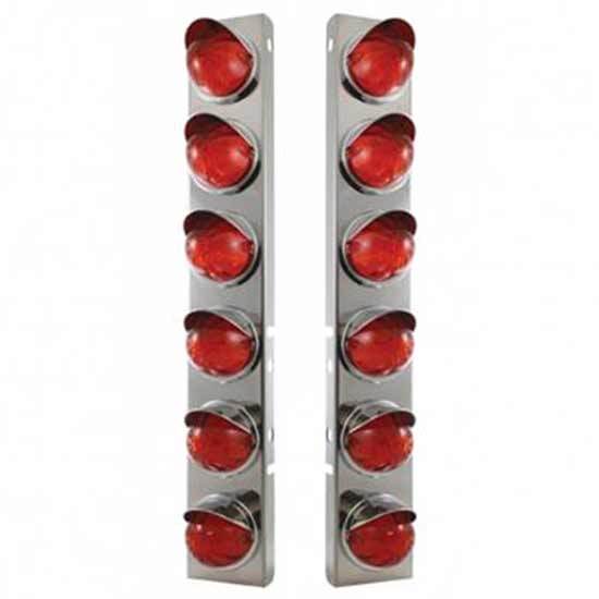 SS Front Air Cleaner Bracket W/ 12X 17 LED Watermelon Lights & Visors - Amber Led/ Dark Amber Lens - Pair For Peterbilt 378, 379