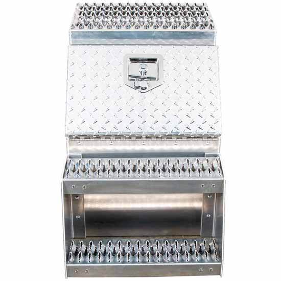 Diamond Plate Aluminum Step Saddle Box 18 x 25 x 28 Inch W/ Polished Back/Side Panels
