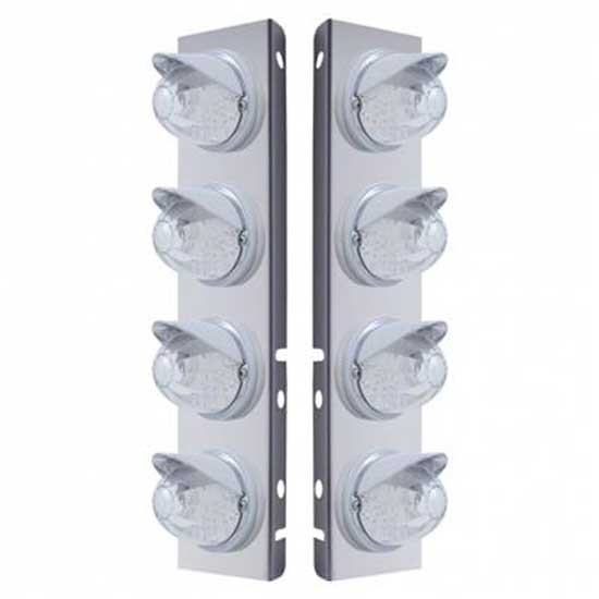 SS Front Air Cleaner Bracket W/ 8X 17 LED Watermelon Lights & Visors - Amber Led/ Clear Lens - Pair For Peterbilt 378, 379