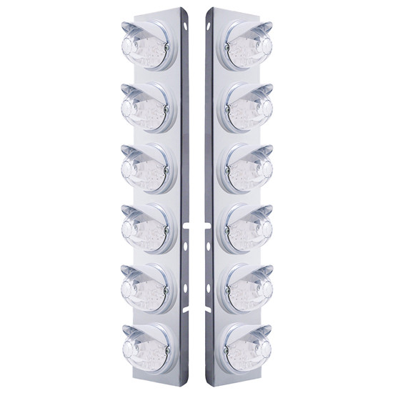 SS Front Air Cleaner Bracket W/ 12X 17 LED Watermelon Lights & Visors - Amber Led/ Clear Lens - Pair For Peterbilt 378, 379